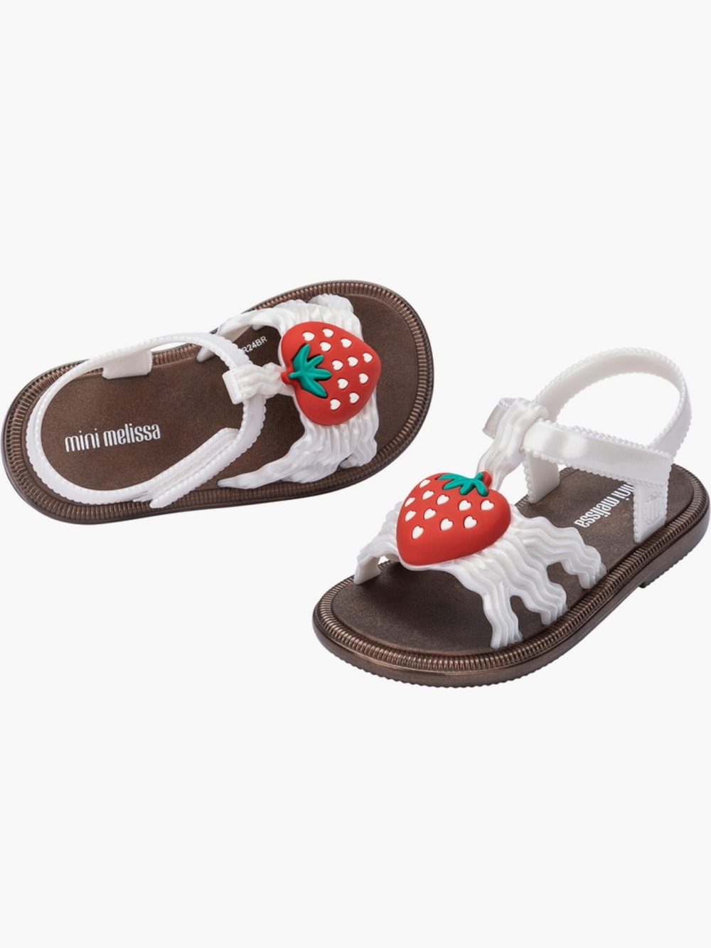 Mini Melissa Kids' Toddler White Sandals with Red Strawberry Accent